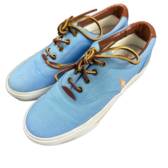Ralph‎ Lauren Polo Women's Canvas Shoes Leather Laces Mandi Light Blue 6B - Picture 1 of 11